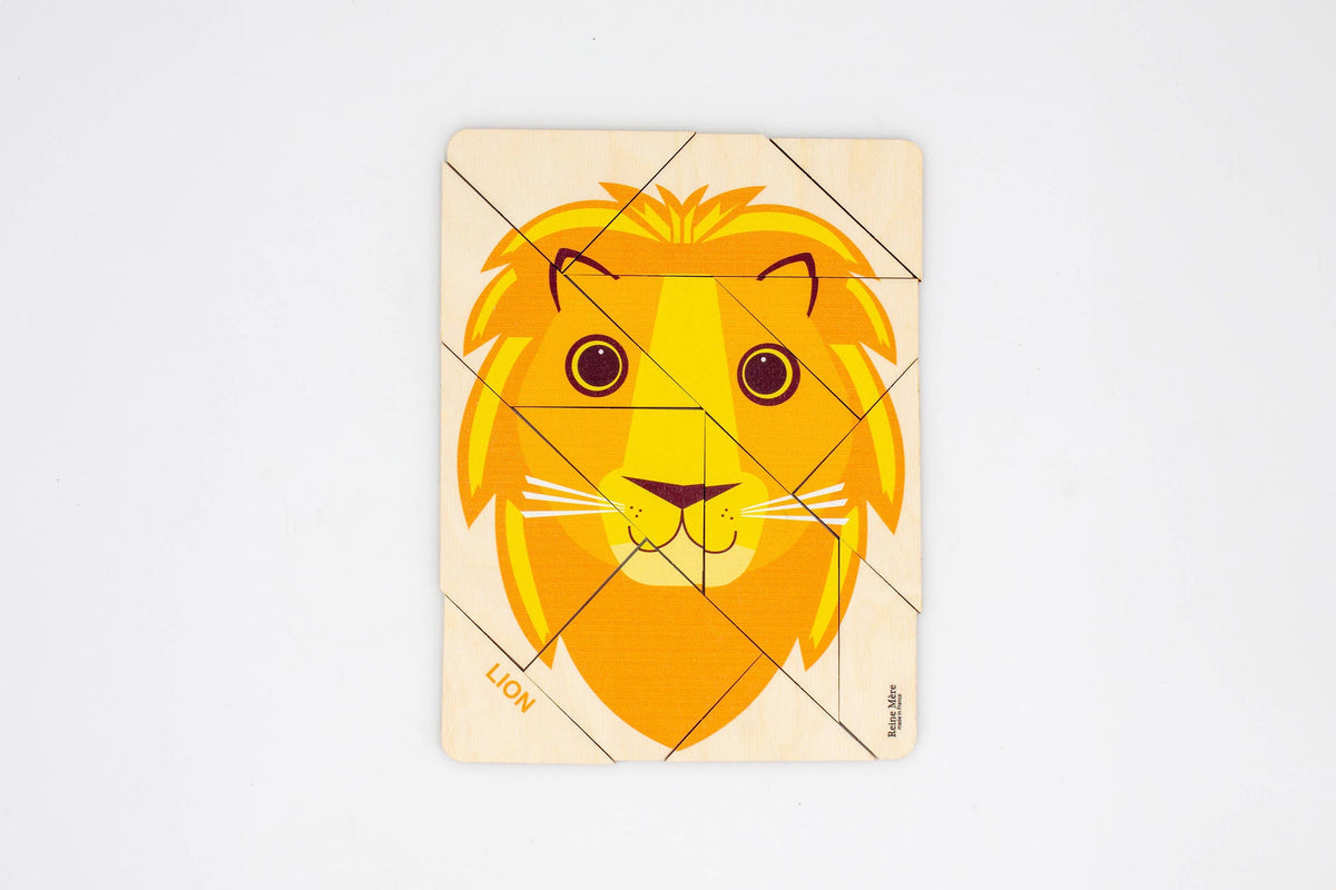 Tangram Lion en bois, 14 pièces – Reine Mère