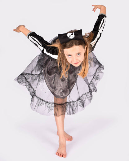 Skelett-Kleid mit Stirnband 110-116 cm 4-6 Jahre