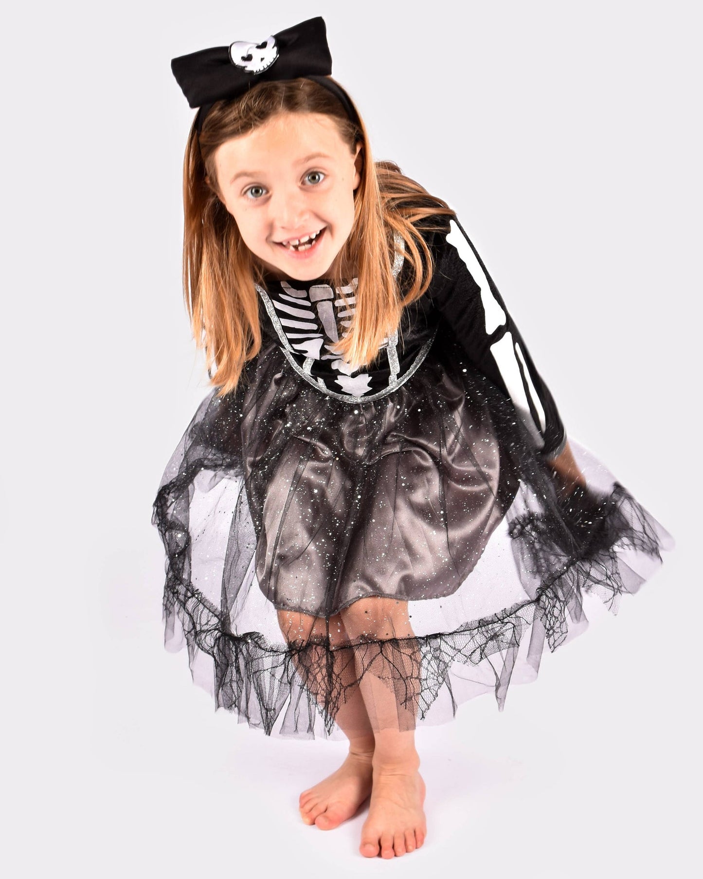 Skelett-Kleid mit Stirnband 110-116 cm 4-6 Jahre