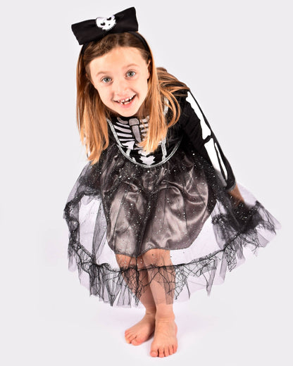 Skelett-Kleid mit Stirnband 110-116 cm 4-6 Jahre