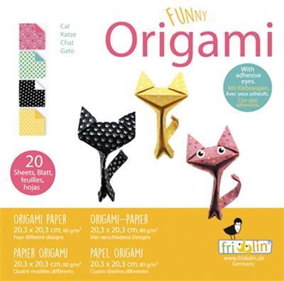 Funny Origami: CHAT 20x20cm, 20 feuilles avec 4 dessins