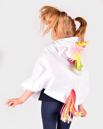 Cape licorne blanche arc-en-ciel 3-8 ans (taille 98-128)