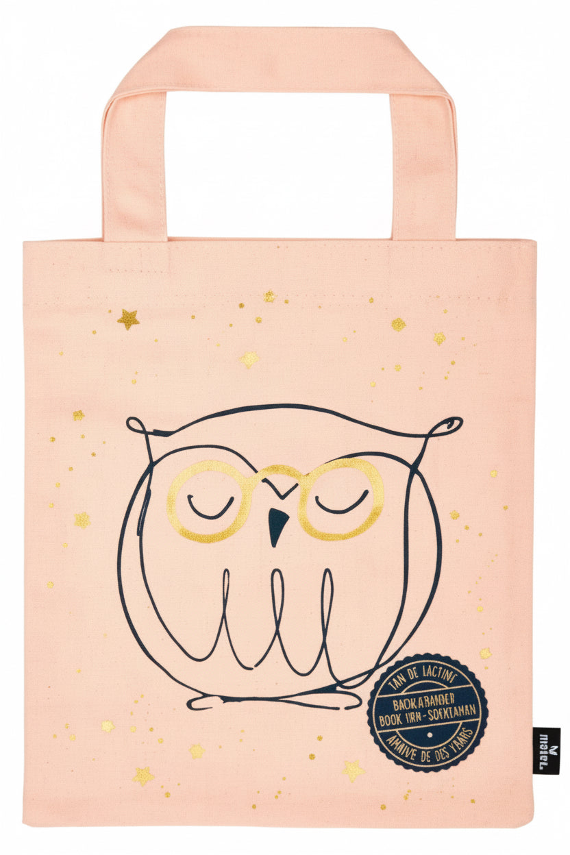 moses. Libri_x: SAC LIVRES HIBOU A LUNETTES 20x24cm, en 100% coton