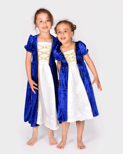 Blaues Prinzessinnen-Samtkleid Größe 110-116 (4-6 Jahre)
