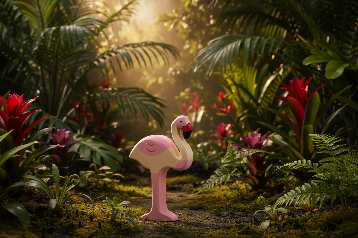 Flamingo-Figur aus Holz
