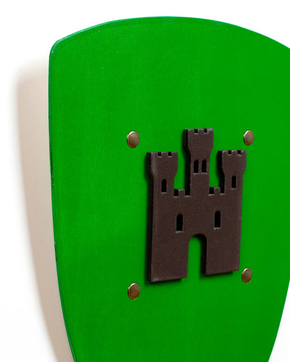 Grüner Sperrholzschild Kamelot kleines Modell mit Burg