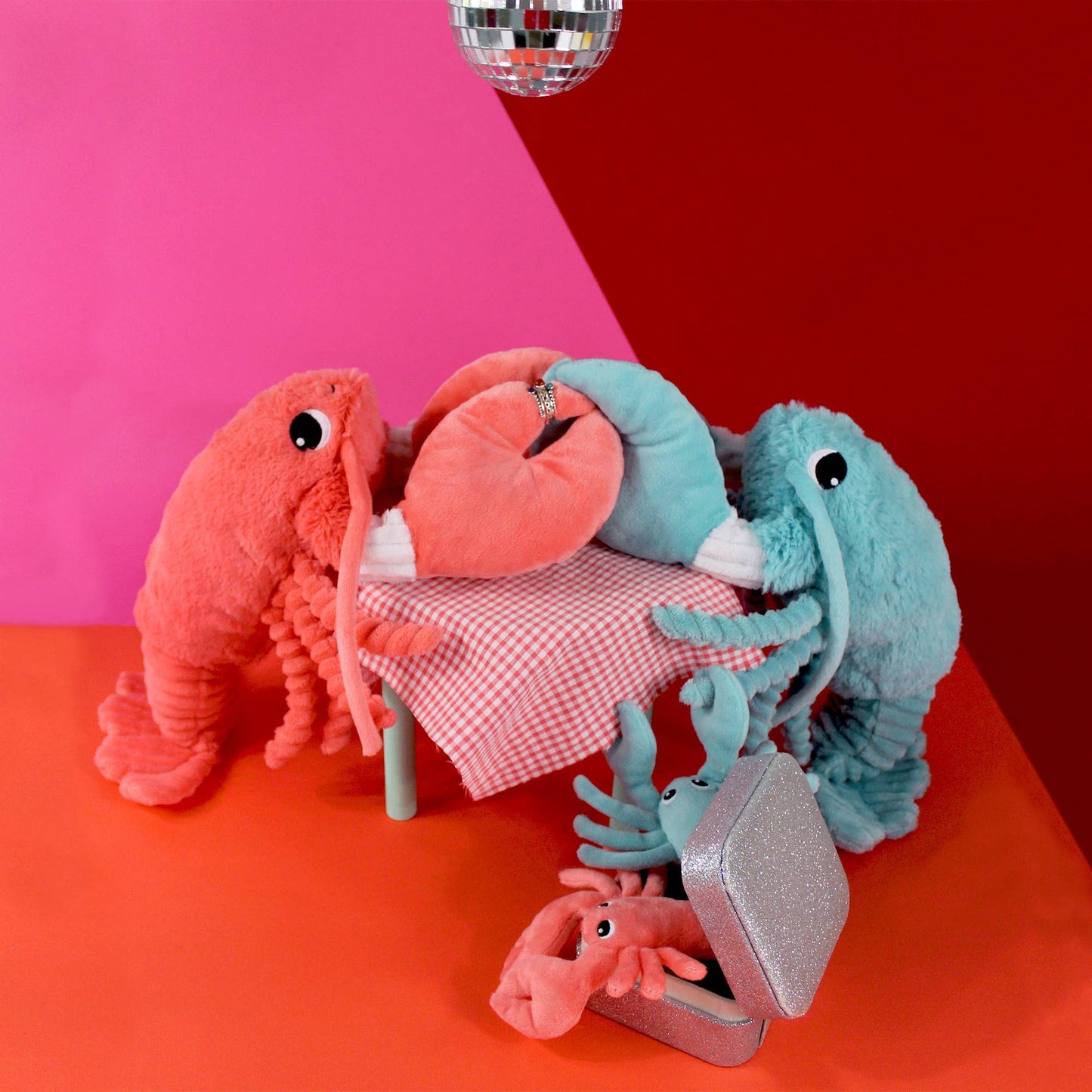 Plüsch Hummer Iloveyou Mama und ihr Baby aquablau – Les Ptipotos