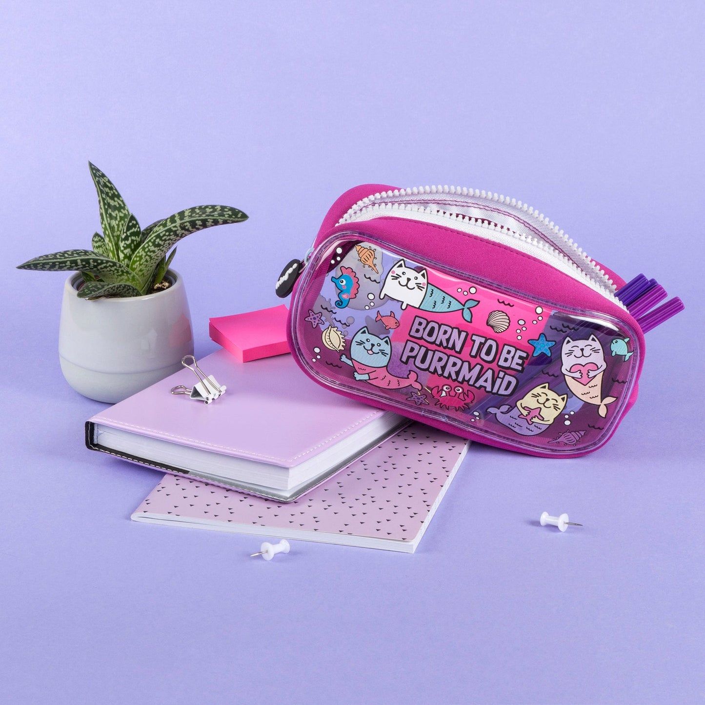 Trousse scolaire en PVC – chat sirène