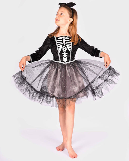 Skelettkleid mit Haarband 122-128 cm 6-8 Jahre
