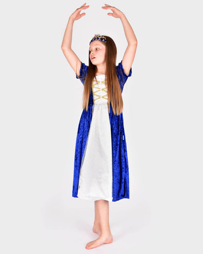 Princess dress in blue velvet size 122-128 cm for children aged 6 to 8