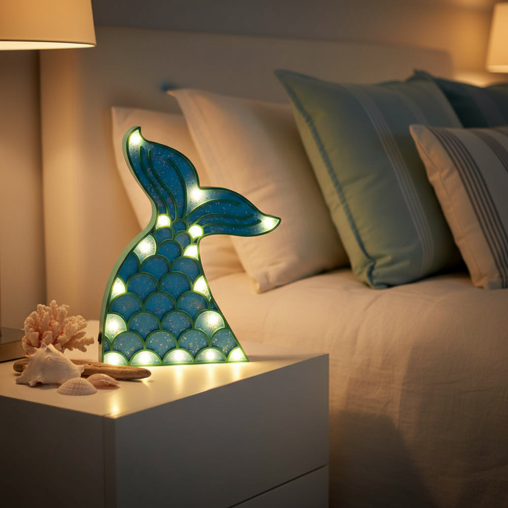 Mermaid &amp; Shell Wooden Light-Up Figurines