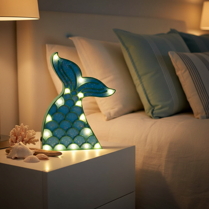 Mermaid &amp; Shell Wooden Light-Up Figurines