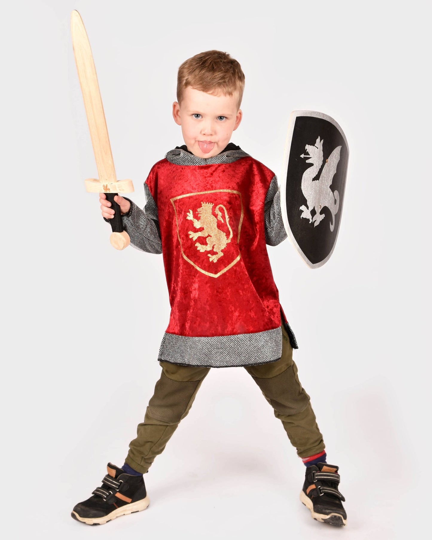 Tunique Chevalier rouge avec capuche 98-104 cm 2-4 ans
