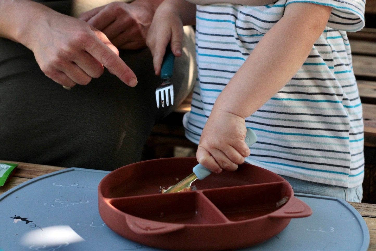 Cutlery set (fork/spoon/knife) - grey and blue
