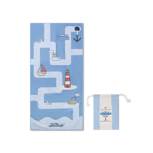 Mikrofaser Strandtuch - Blau - Seas The Day - 135 x 65 cm