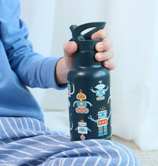 Gourde enfant en inox - Robots – vue 2 – A Little Lovely Company
