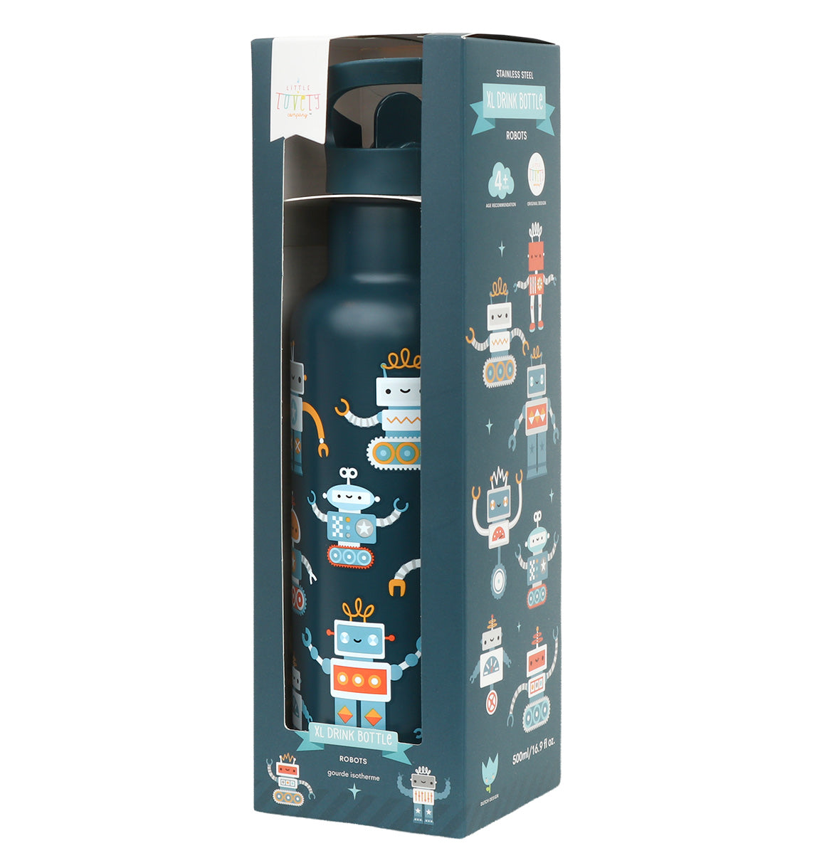 Gourde XL en inox - Robots – vue 6 – A Little Lovely Company