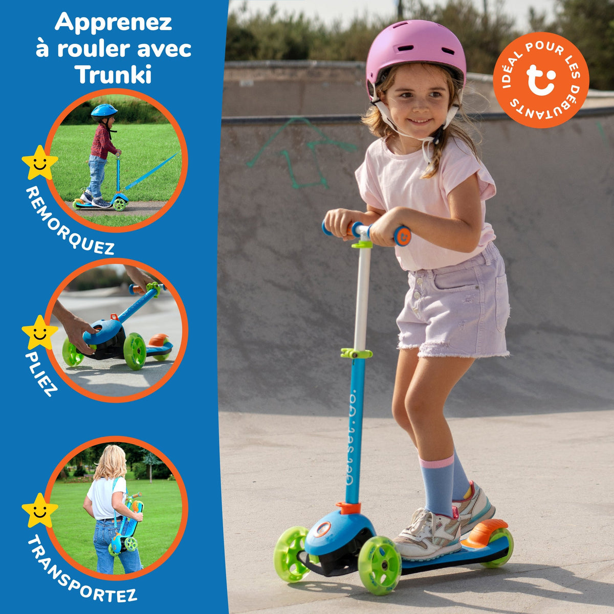 Trunki Klappbarer 3-Rad-Roller – Klein 2–5 Jahre (Blau)