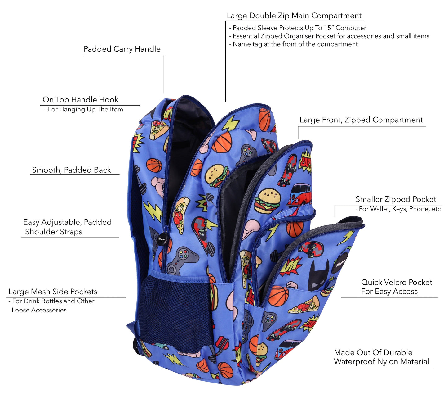 Sac à dos scolaire enfant multicompartiment – Doodles garçon