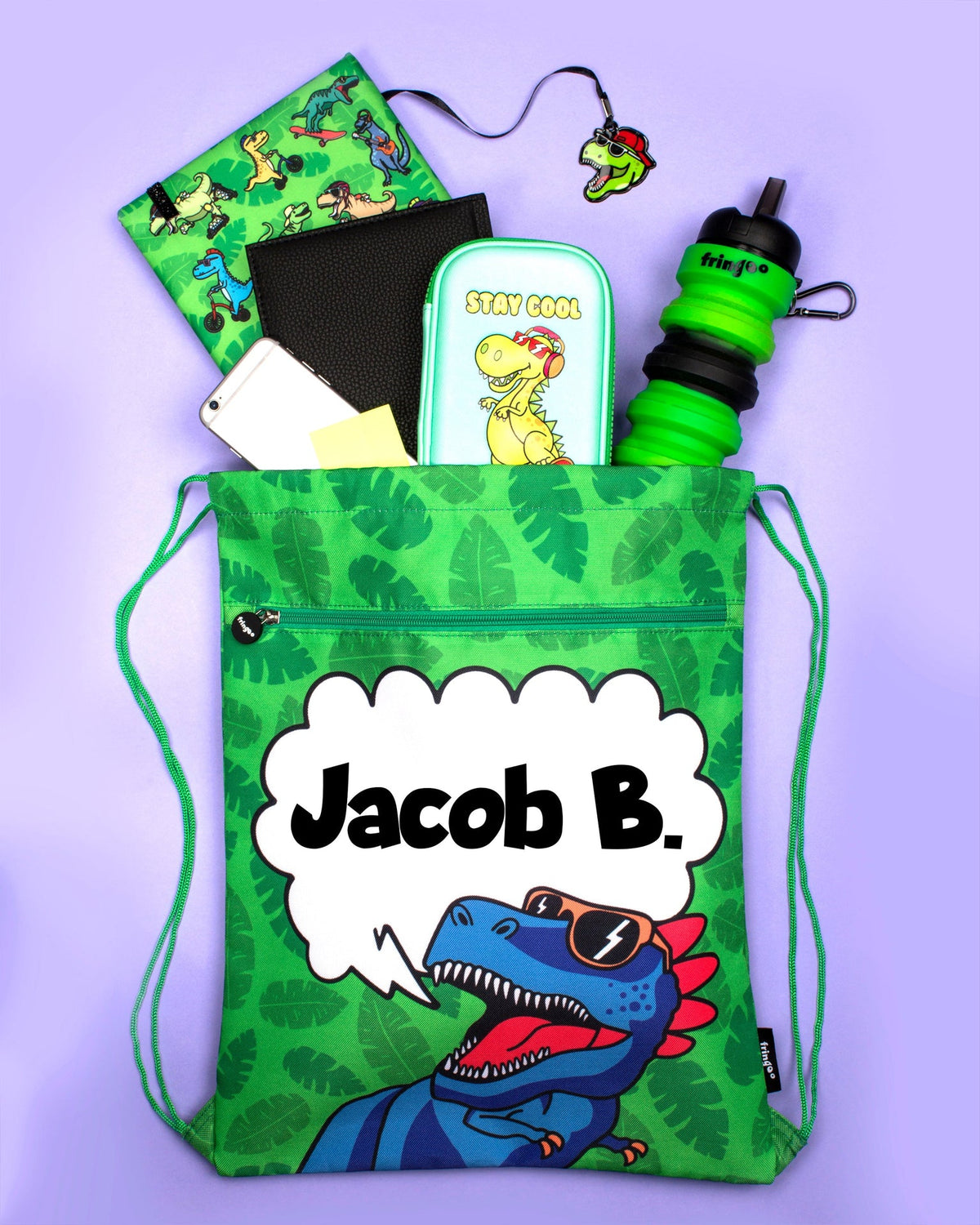 Drawstring bag - blue dinosaur