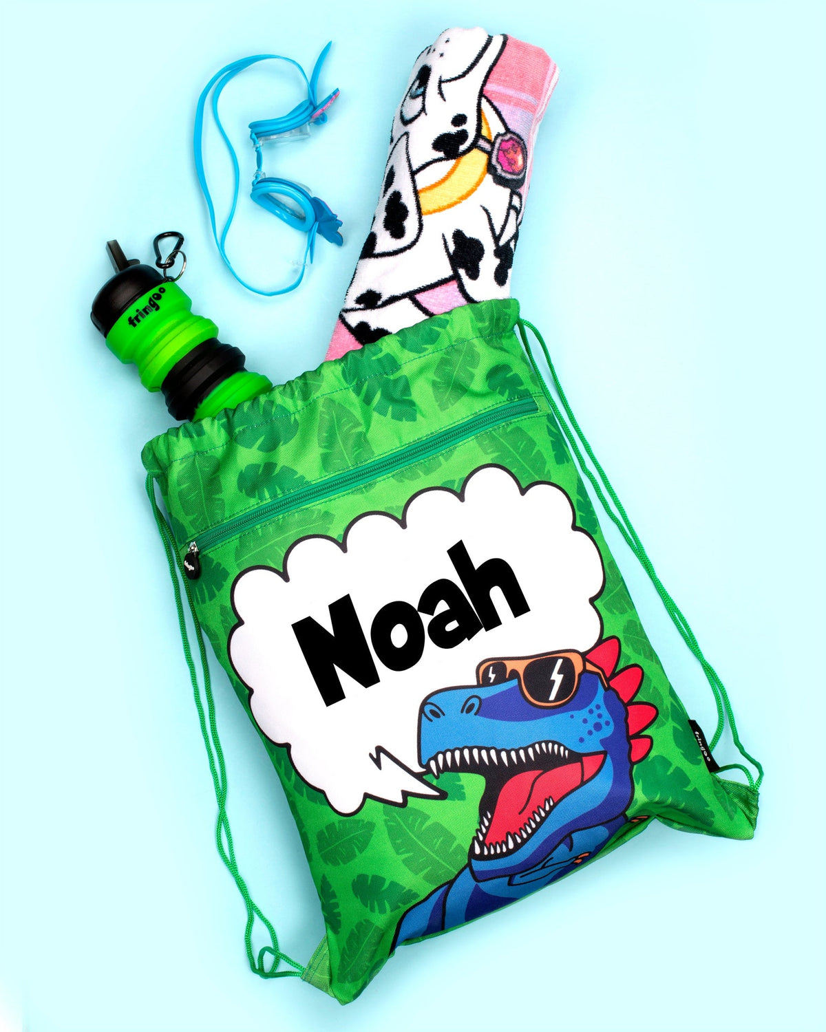 Drawstring bag - blue dinosaur