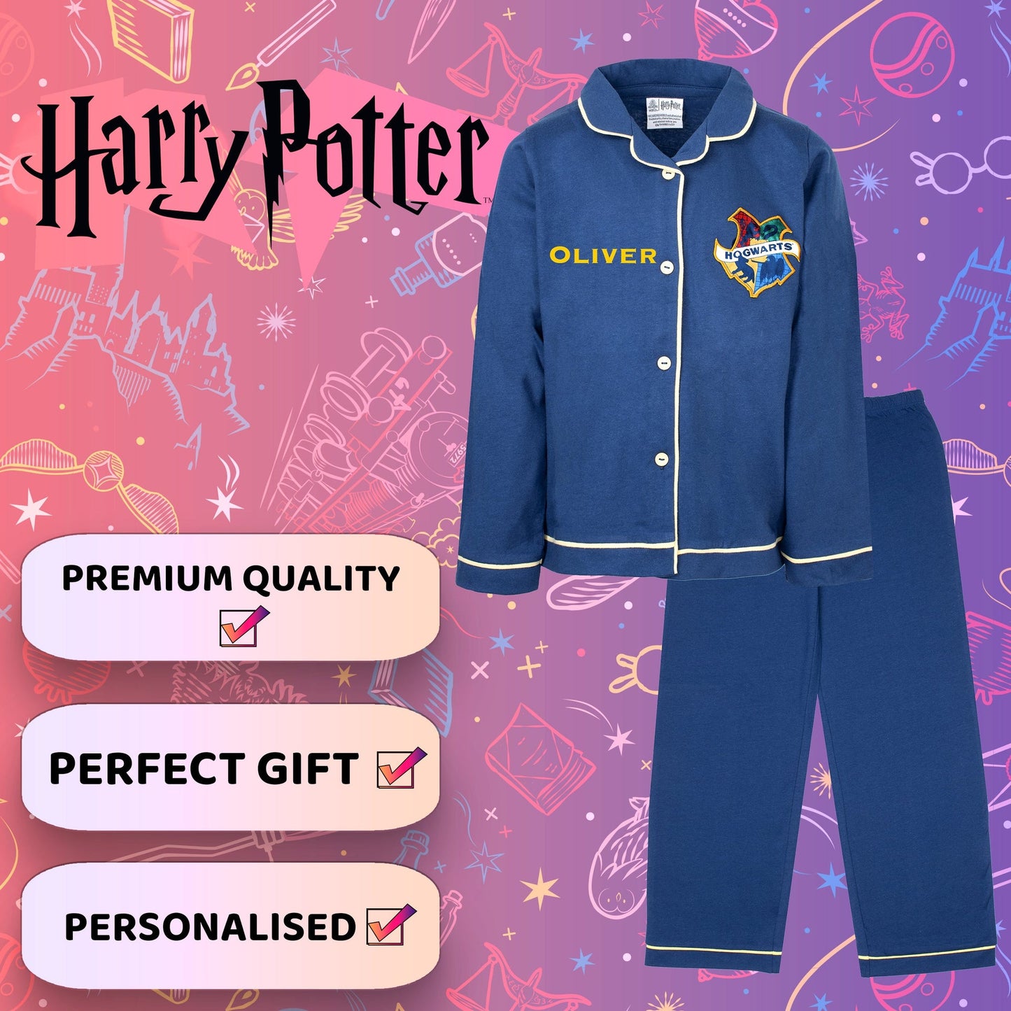 Harry Potter Pyjamas with Buttons – Navy bleu