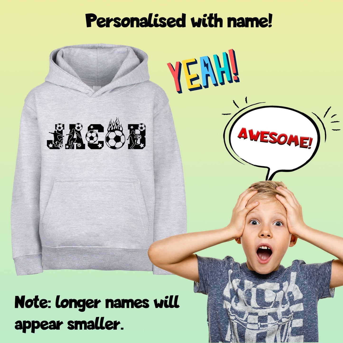 Fringoo football Sweat à capuche gris garçon Cotton Rich Soft Hooded Sweatshirt- football Alphabet gris