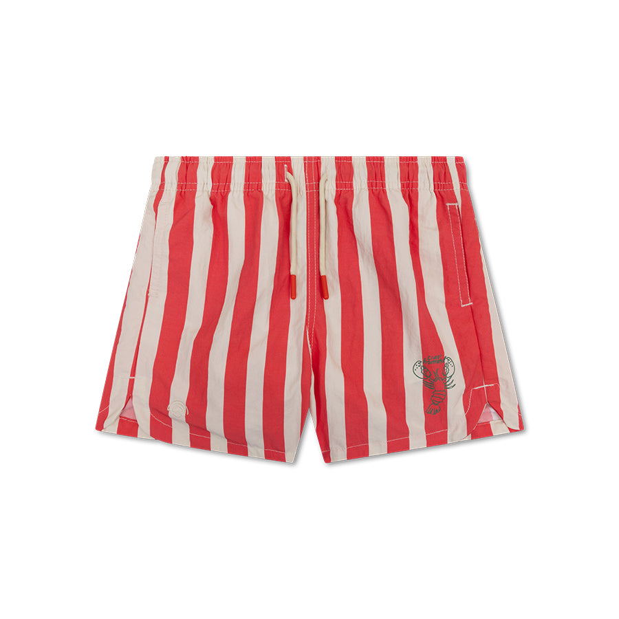 Badeshorts - Beige/Rot - Hummerstreifen