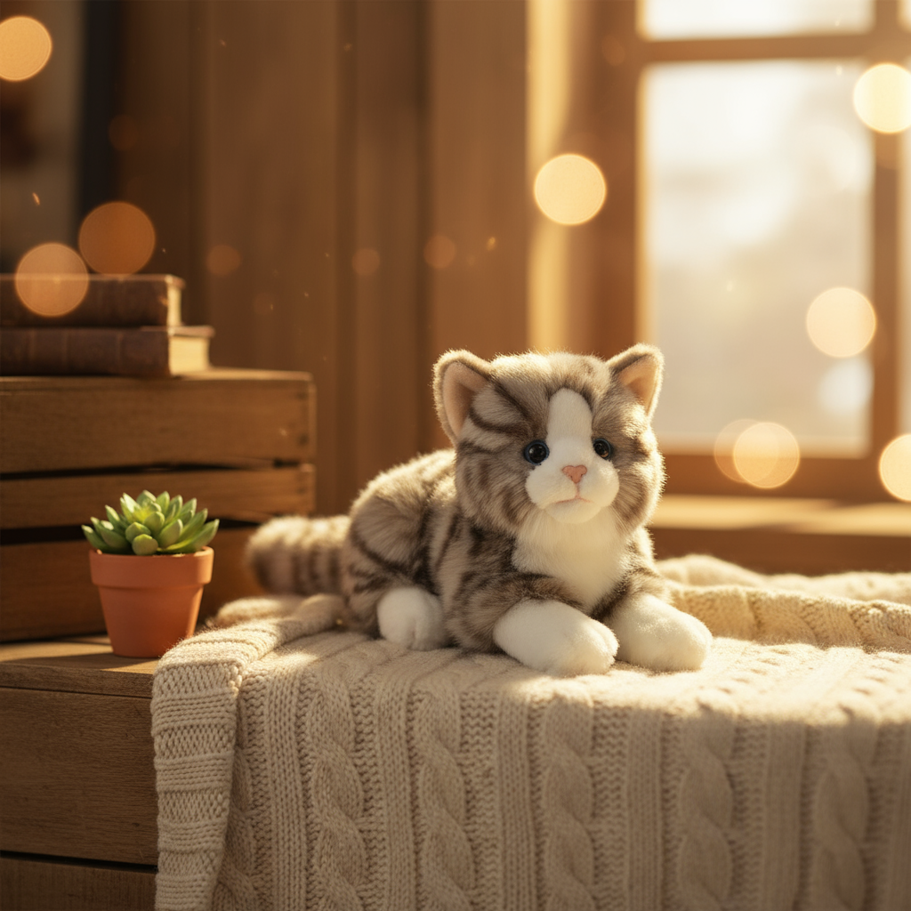 Graues Plüschtier einer schlafenden Katze