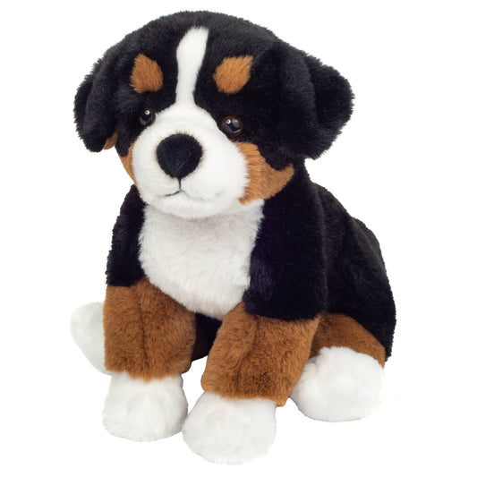 Plüschtier eines sitzenden Berner Sennenhundes