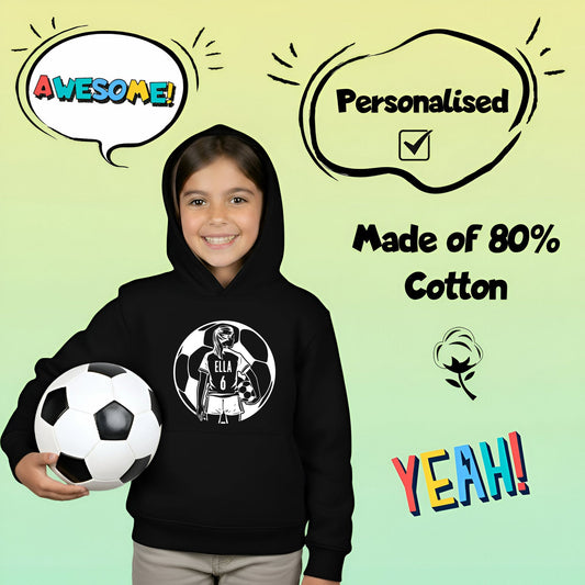 Sweat à capuche football – Fringoo football noir for Girls Cotton Rich Soft Hooded – football Ball Girls noir