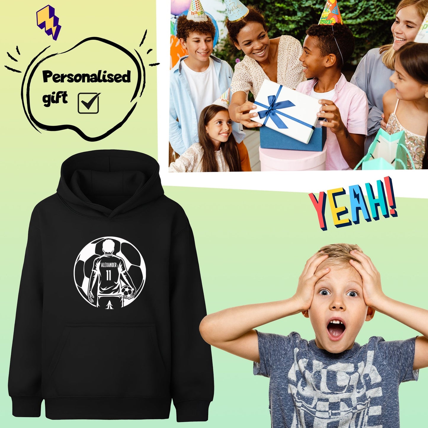 Fußball-Kapuzenpullover – Fringoo Fußball schwarz für Jungen, Baumwollreich, weich, mit Kapuze – Fußball schwarz