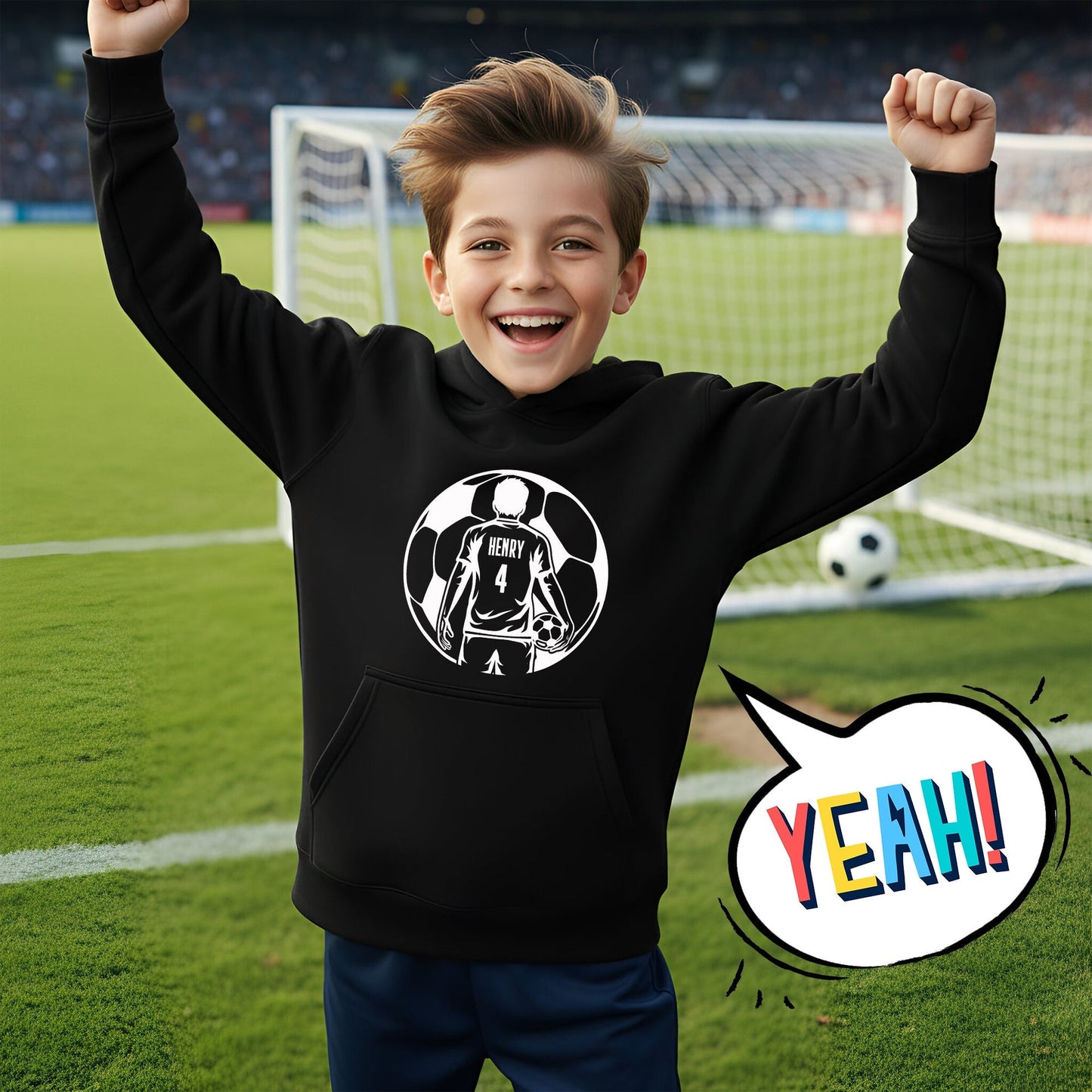 Fußball-Kapuzenpullover – Fringoo Fußball schwarz für Jungen, Baumwollreich, weich, mit Kapuze – Fußball schwarz