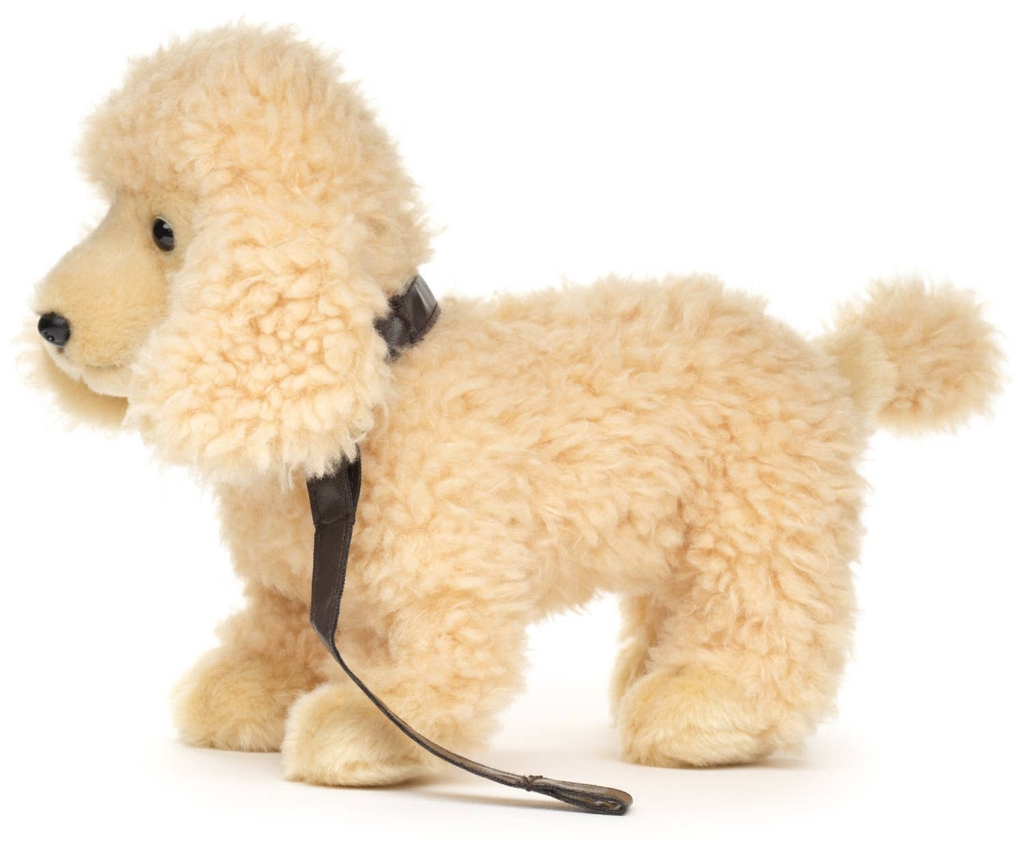 Peluche Caniche abricot, debout (avec laisse)