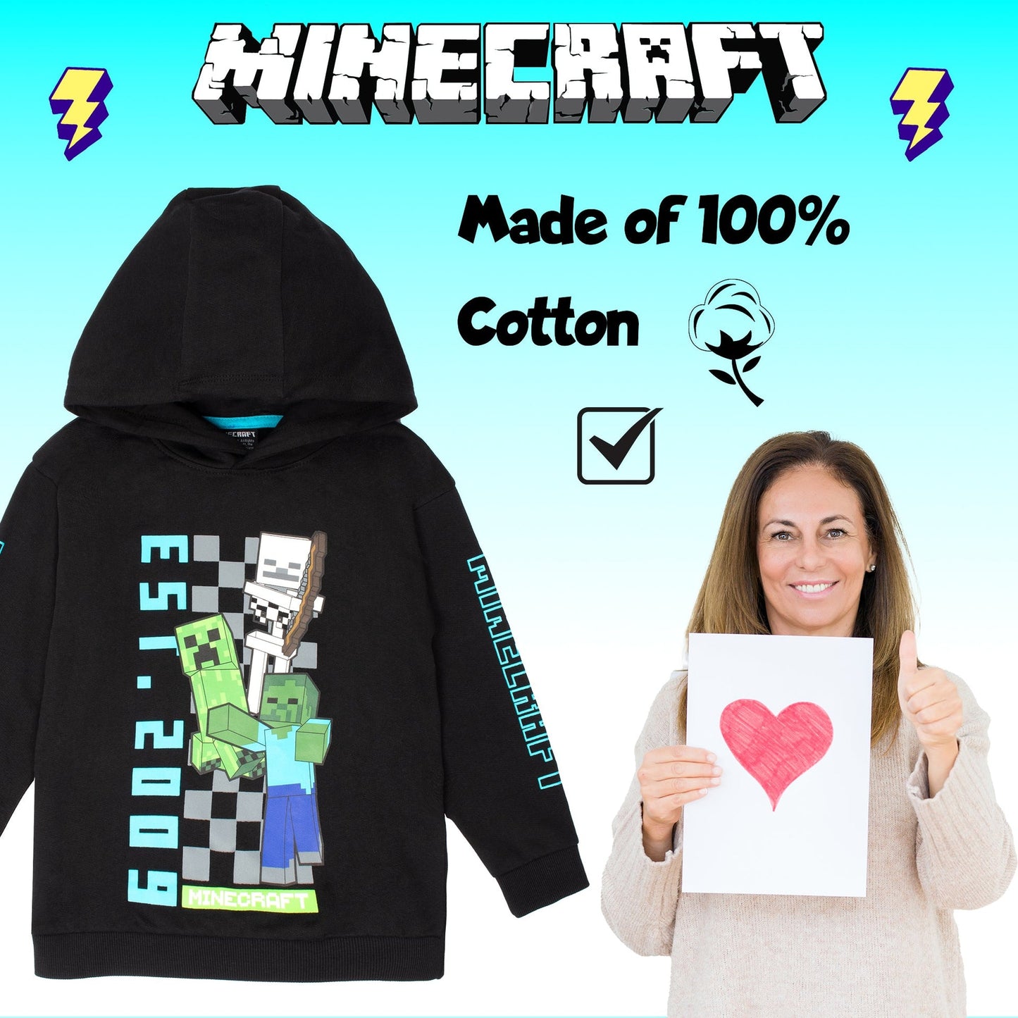 Minecraft garçon Sweat à capuche with Kangaroo Pocket 100% Cotton