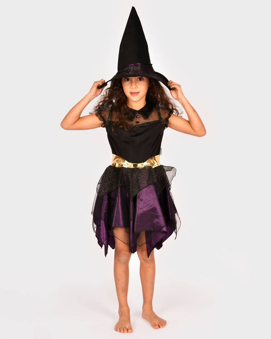 Hexenkleid und Hut Deluxe 110-116 cm 4-6 Jahre