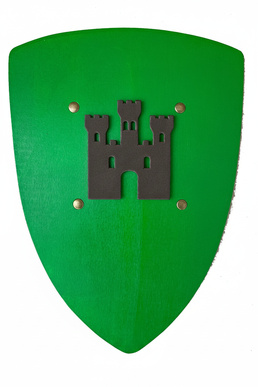 Grüner Sperrholzschild Kamelot kleines Modell mit Burg