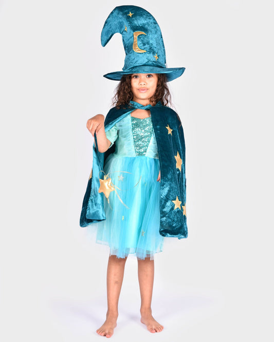 Deluxe-Zaubererset aus Samt, Größe 98-128 cm, 3-8 Jahre, 3-teilig