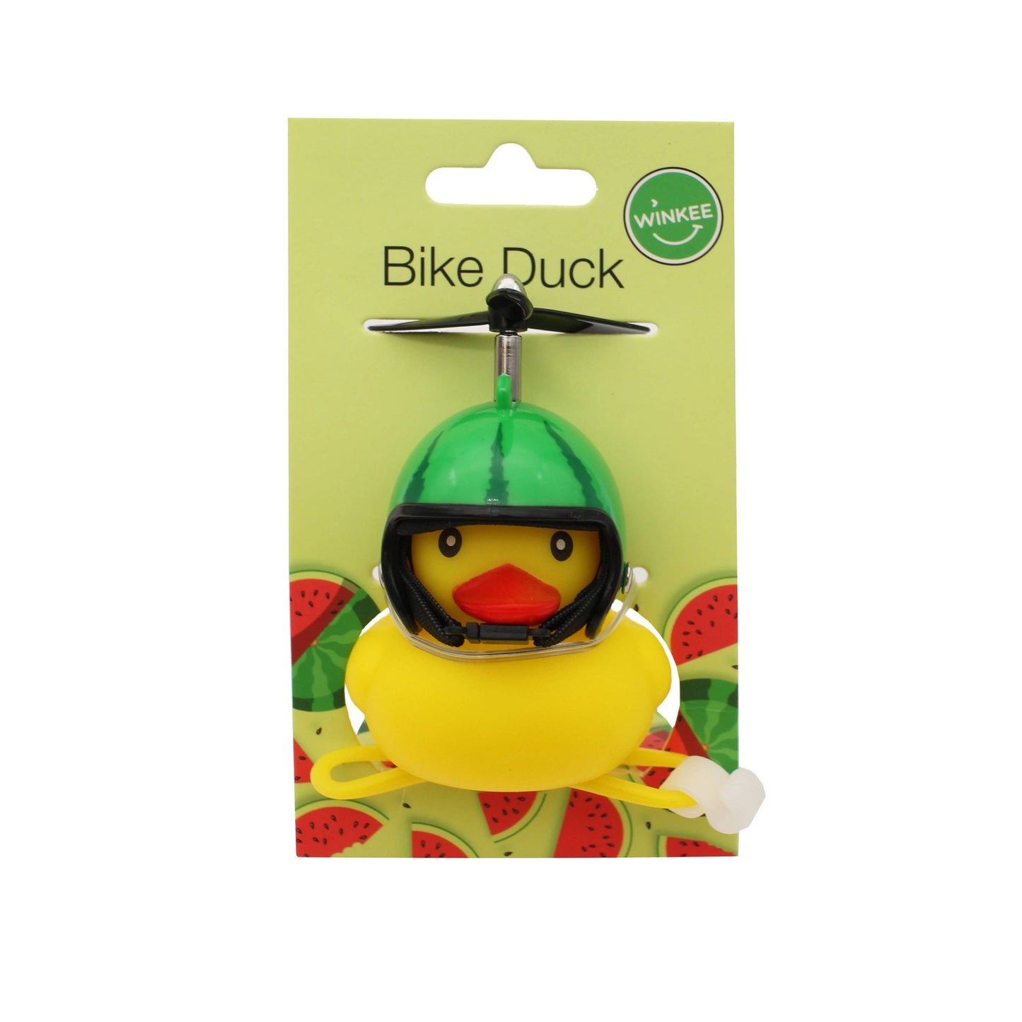 Ducken Sie sich an Fahrradlenkern mit Wassermelonenhelm