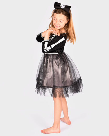 Skelett-Kleid mit Stirnband 110-116 cm 4-6 Jahre