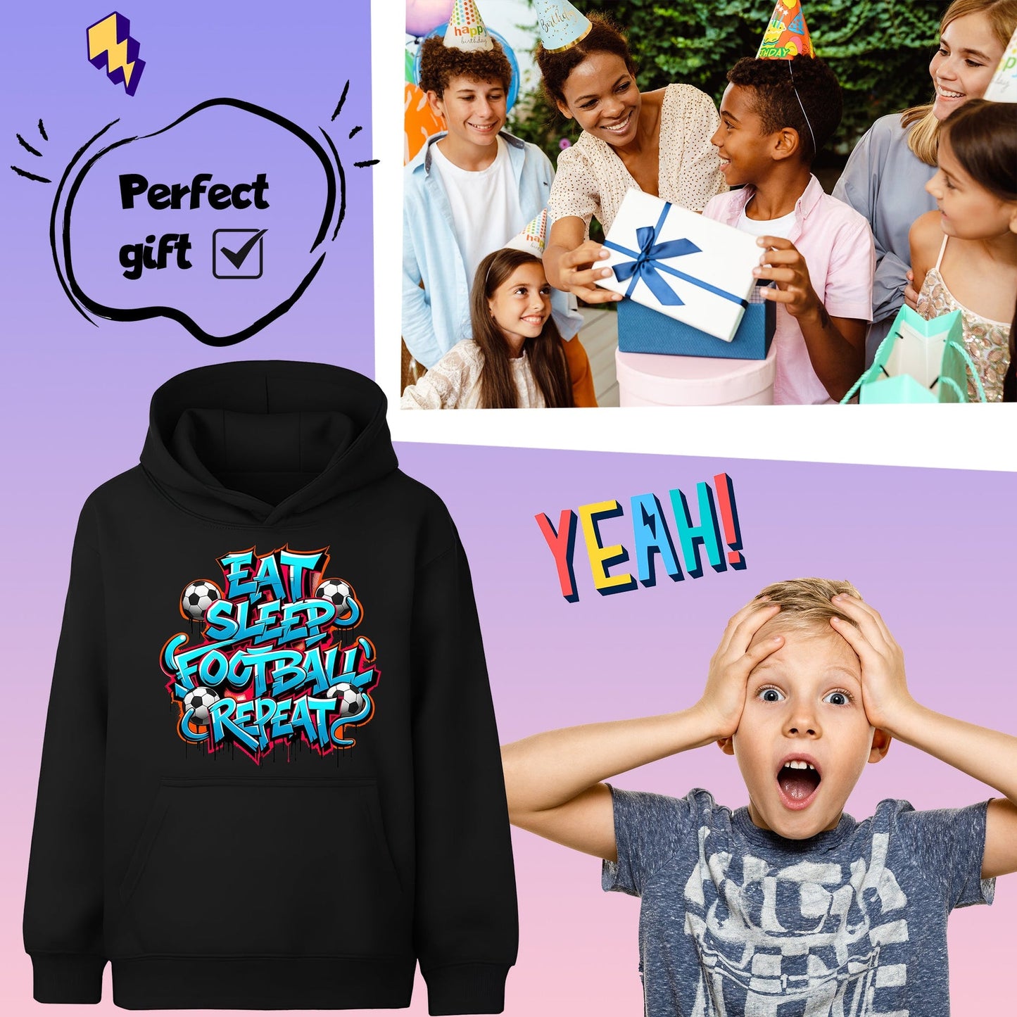 Fringoo gamer Sweat à capuche noir garçon Cotton Rich Soft Hooded Sweatshirt- EatFootball noir