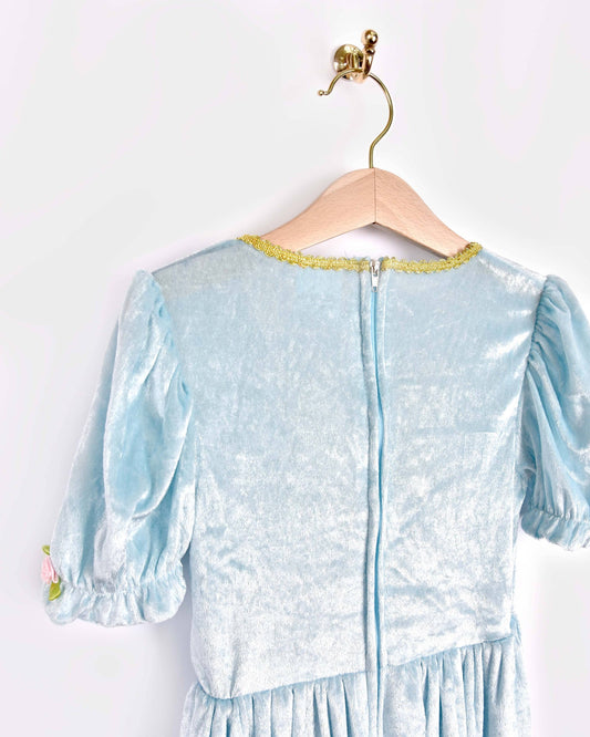 Hellblaues Samt-Prinzessinnenkleid 98-104 cm 2-4 Jahre