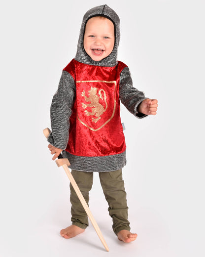 Tunique Chevalier rouge avec capuche 98-104 cm 2-4 ans
