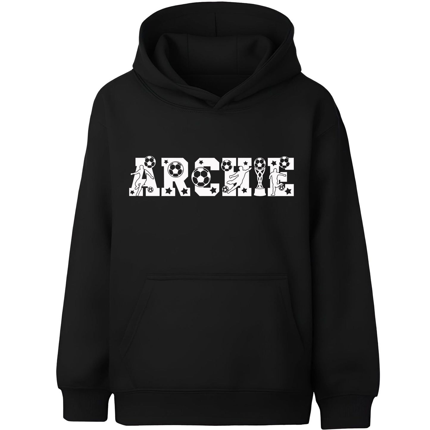 Sweat à capuche football – Fringoo football noir for Boys Cotton Rich Soft Hooded – football Alphabet noir