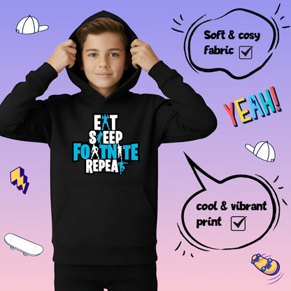 Fringoo gamer Sweat à capuche noir garçon Cotton Rich Soft Hooded Sweatshirt- Eat Fortnite noir
