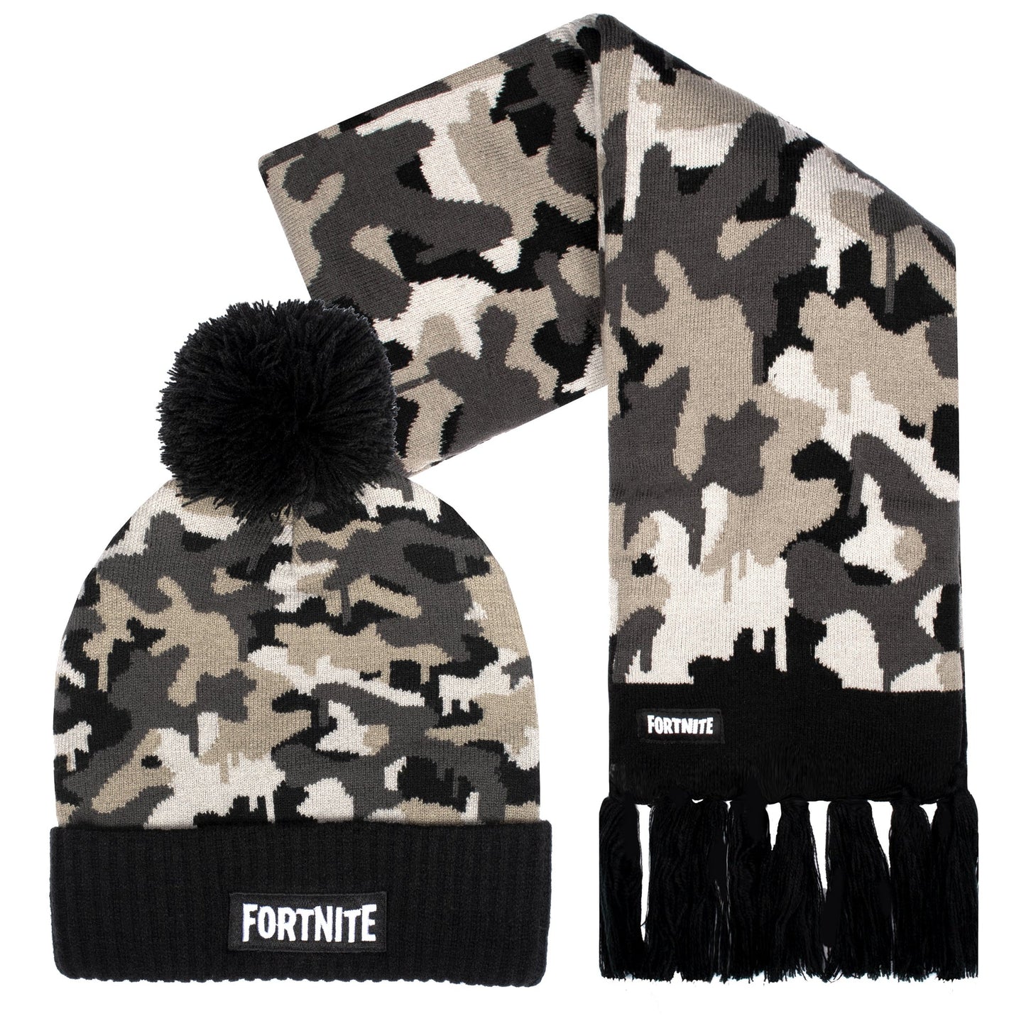 Fortnite Hat & Scarf Set- Camo gris