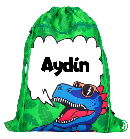 Drawstring bag - blue dinosaur