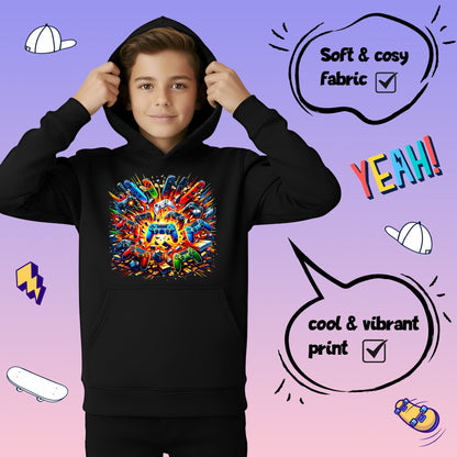 Fringoo gamer Sweat à capuche garçon Cotton Rich Soft Hooded Sweatshirt- Pads Explode noir