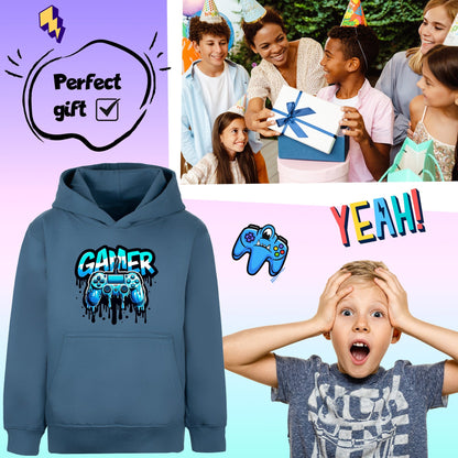 Fringoo gamer Sweat à capuche garçon Cotton Rich Soft Hooded Sweatshirt- Dripping gamer bleu
