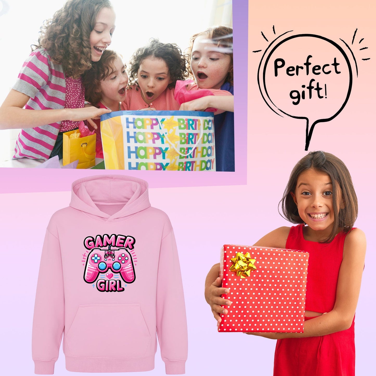 Kapuzenpullover Gymnastik – Fringoo Gaming Rosa für Mädchen Baumwollreich weich Kapuze – Gaming Pad Rosa